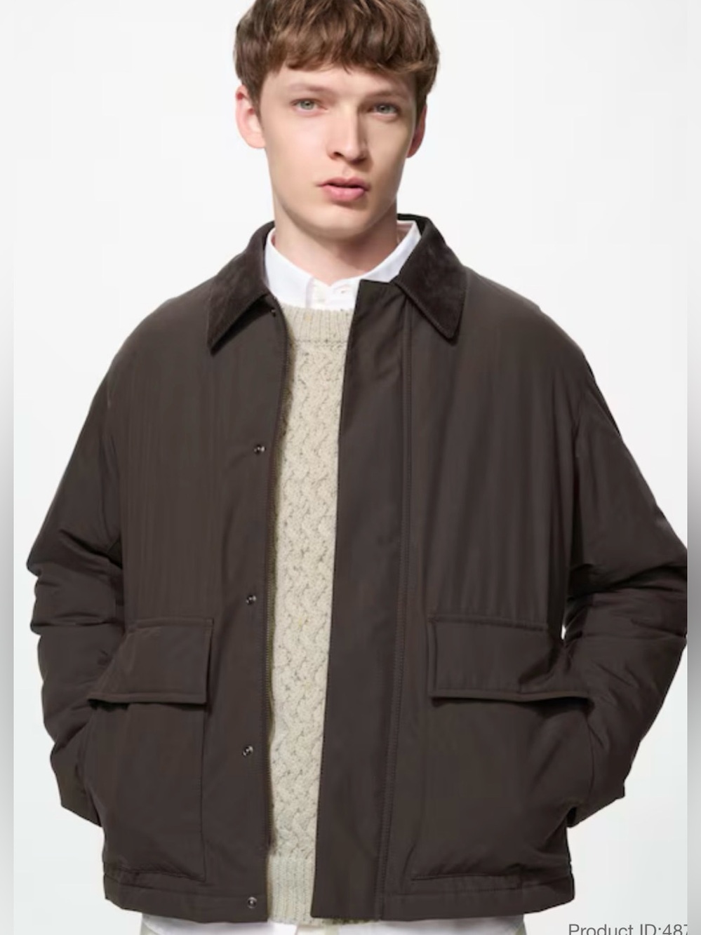 Uniqlo Men’s Brown Utility Short Blouson Jacket Zip/Button Corduroy Collar XL